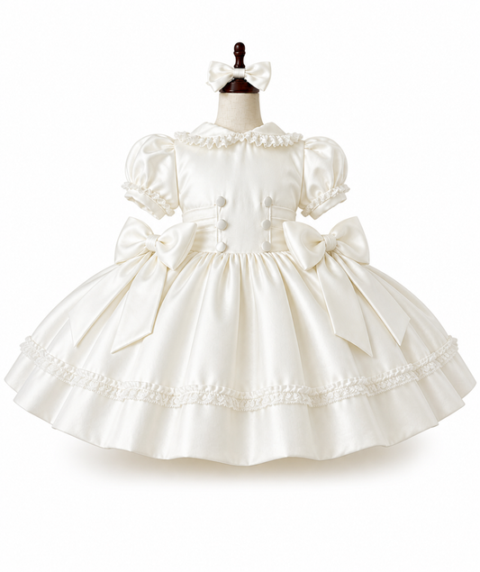LPP EXCLUSIVE ivory satin Christmas smocked double bow dress - End November delivery
