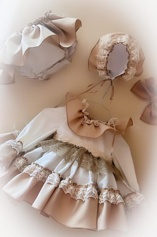 Ela Sienna beige puffball dress set - IN STOCK