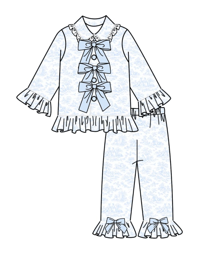 LPP EXCLUSIVES luxe blue womens frilly bow toile pyjamas set - End March Delivery.
