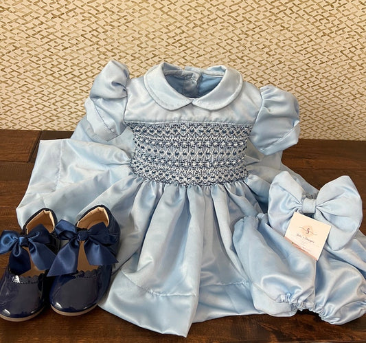 Smocked classic satin dress - HANDMADE IN USA 6-8WK TURNAROUND