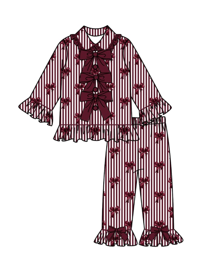 LPP EXCLUSIVE triple bow burgundy bow Christmas pyjamas - End November delivery