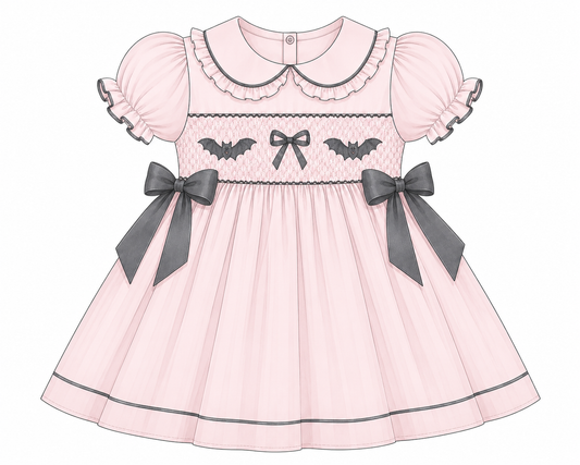 LPP EXCLUSIVE pink Halloween smocked double bow dress - Mid October delivery