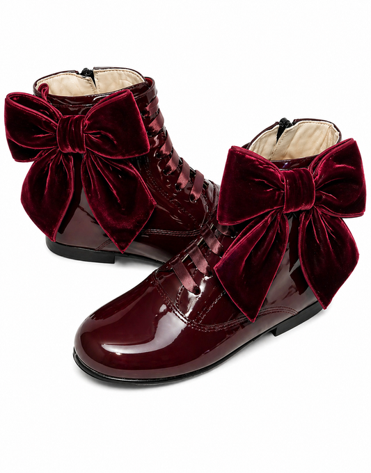 LPP EXCLUSIVE burgundy patent leather velvet bow Spanish boots - End November delivery