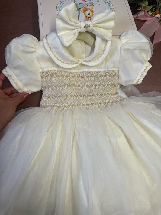 Smocked satin organza skirt dress - HANDMADE IN USA 6-8WK TURNAROUND