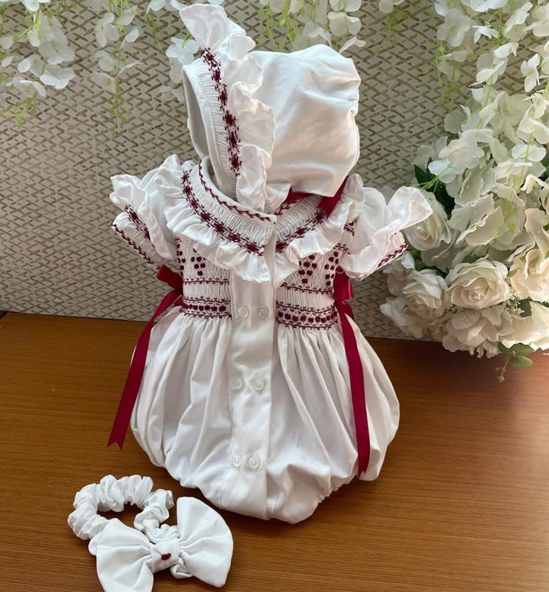 Smocked frilly romper - HANDMADE IN USA 6-8WK TURNAROUND