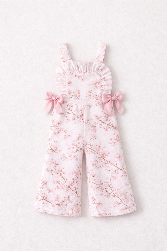LPP EXCLUSIVES cherry blossom girls frilly flare dungarees - End March Delivery.