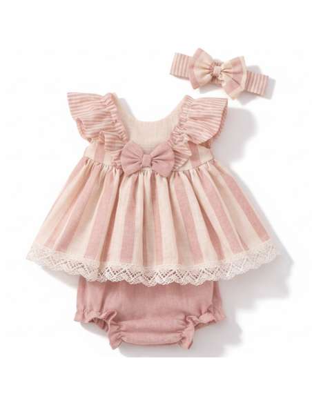 Babyferr dusty pink stripe dress set - 10-14 DAYS TURNAROUND