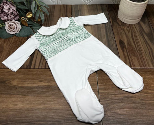 Smocked sleepsuit - HANDMADE IN USA 6-8WK TURNAROUND