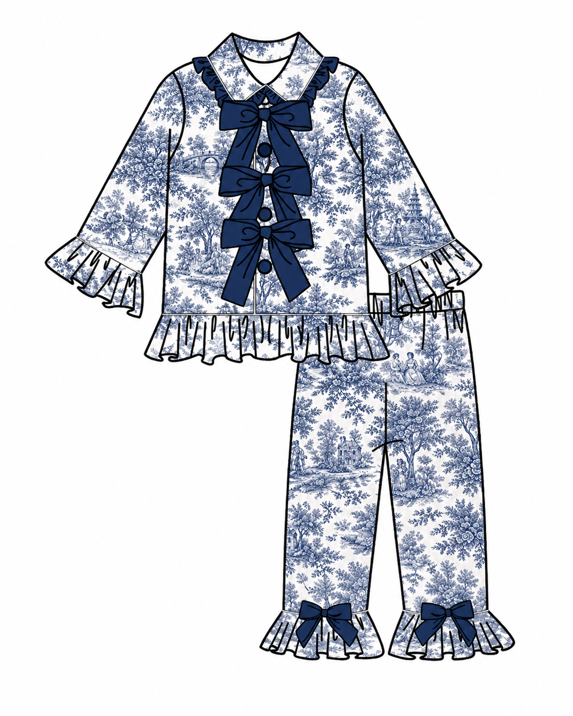 LPP EXCLUSIVE triple bow navy french toile Christmas pyjamas - End November delivery