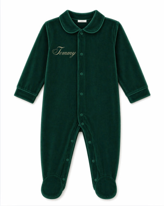 LPP EXCLUSIVE unisex emerald green velvet Christmas sleepsuit - End November delivery