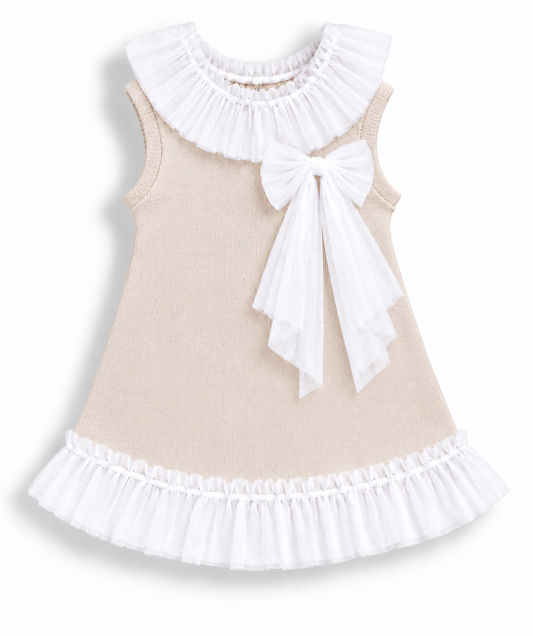GRANLEI SS27 PREORDER MARCH DELIVERY - Beige knitted tulle bow girls dress