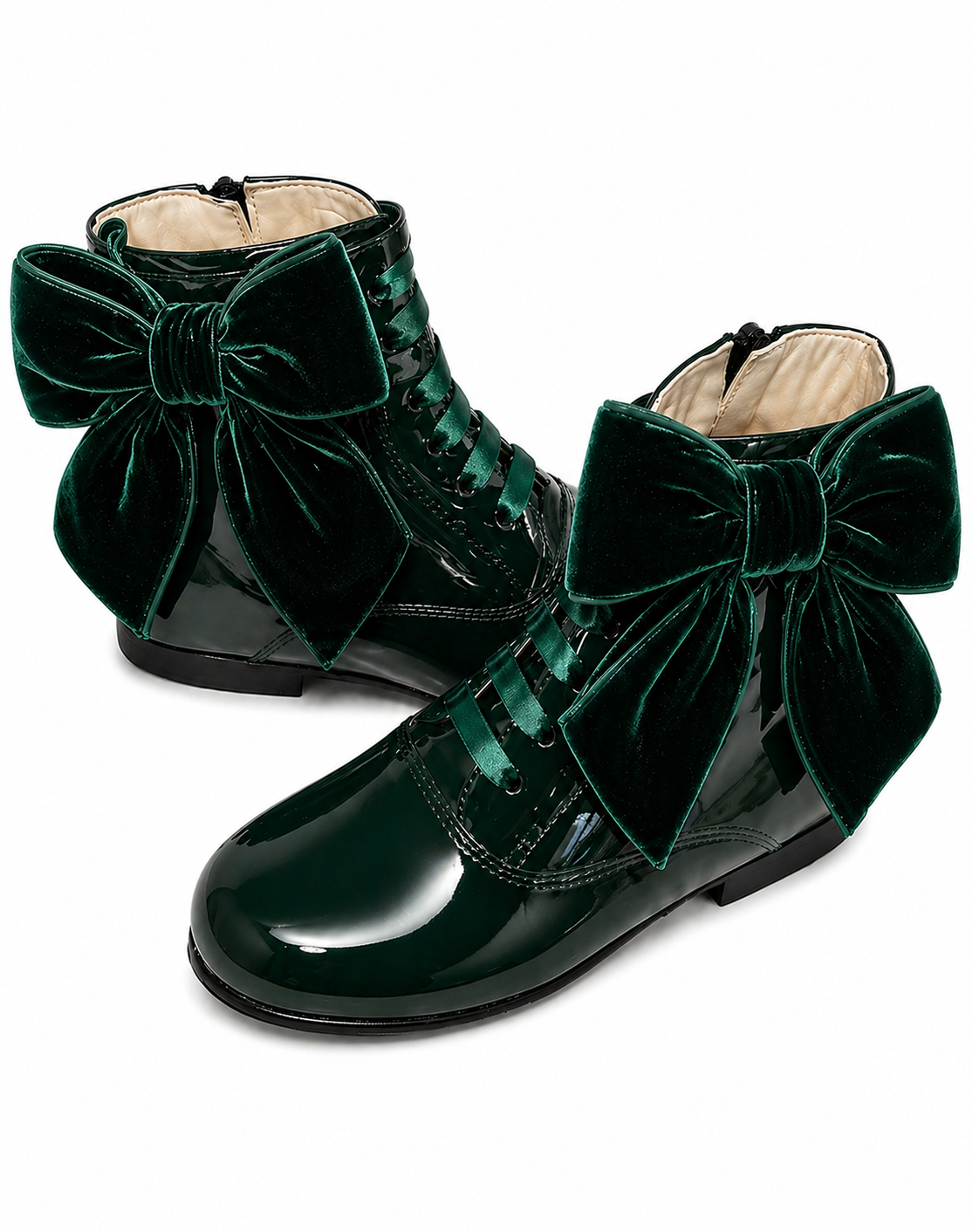 LPP EXCLUSIVE emerald green patent leather velvet bow Spanish boots - End November delivery