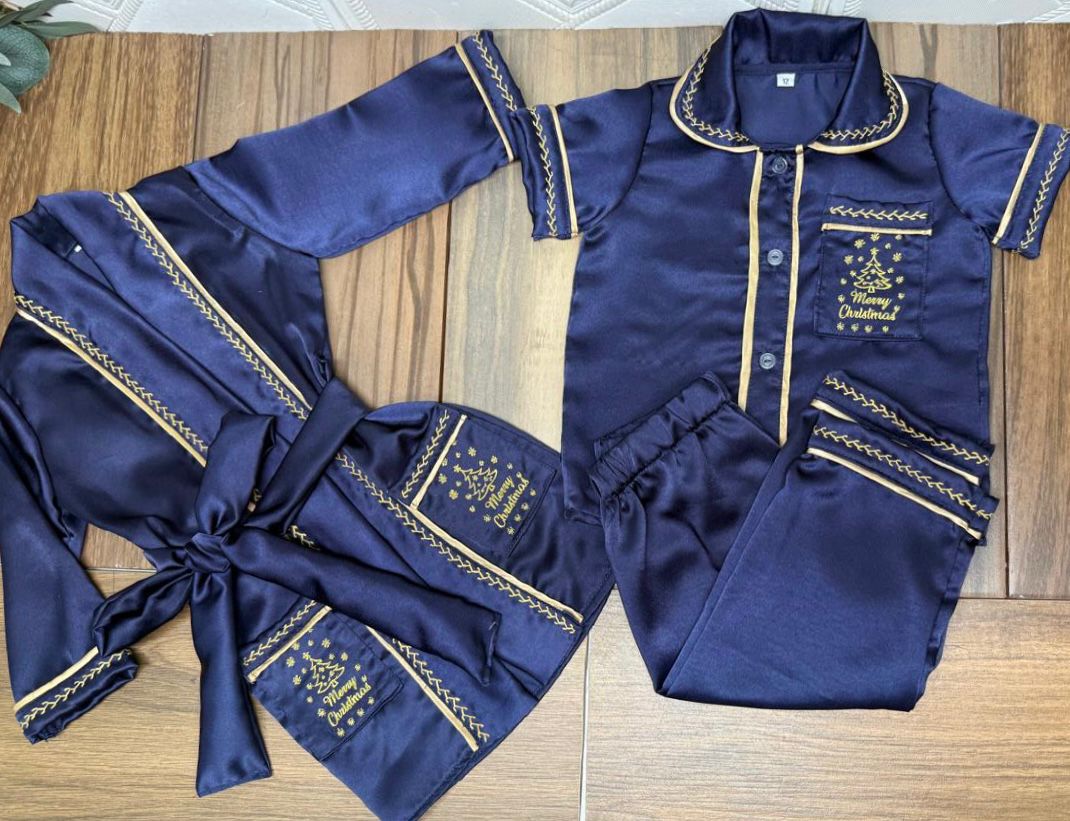 Smocked satin christmas pyjama set - HANDMADE IN USA 6-8WK TURNAROUND