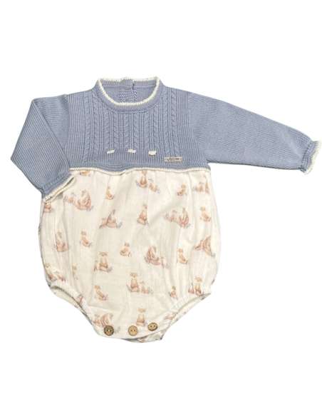 Visi check blue knit fox romper - 2-3 weeks turnaround