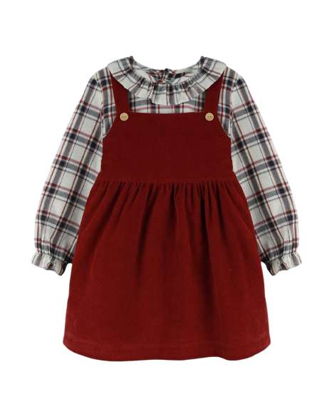 Babyferr burgundy checked dungaree skirt set - 2-3 weeks turnaround